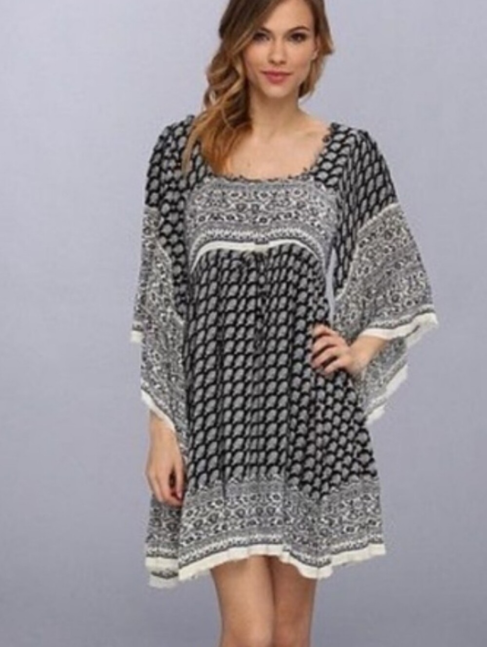 FREE PEOPLE Heart Of Gold Mini Dress Cinch Waist Boho Dramatic Sleeve - Picture 2 of 8